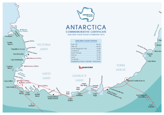 Our flight route map between Adelaide and Antarctica.